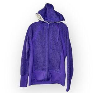 Womens Warm lilac/purple zip Jacket pockets, thumbholes hoodie